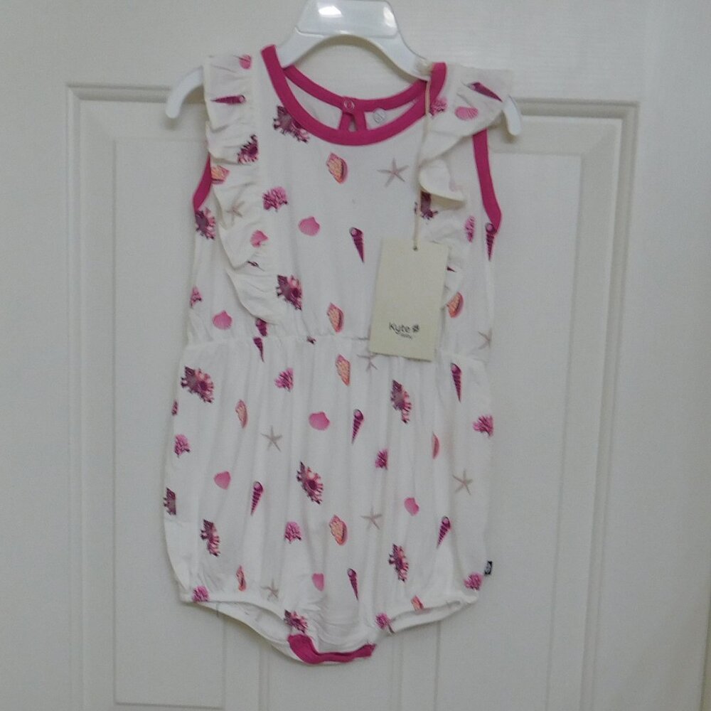 NWT Kyte Baby Ivory Pink Shell Print Bubble Romper sz 3t